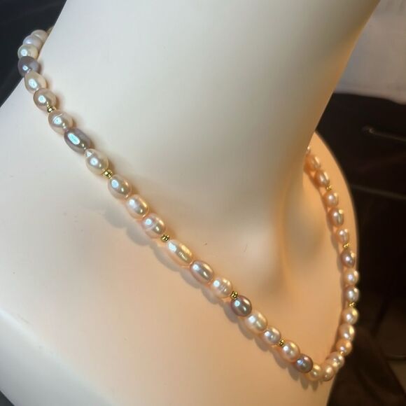 Stunning Multi Color Pearl Strand Necklace 14kyg/SS Clasp - Picture 5 of 13